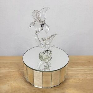 Vintage Linden Glass Hummingbird Mirrored Music Box Plays "Memory" Cats Rotating